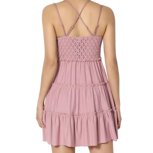 NEW! Boho Crochet Lace Tiered Ruffled Mini Dress - Picture 6 of 13